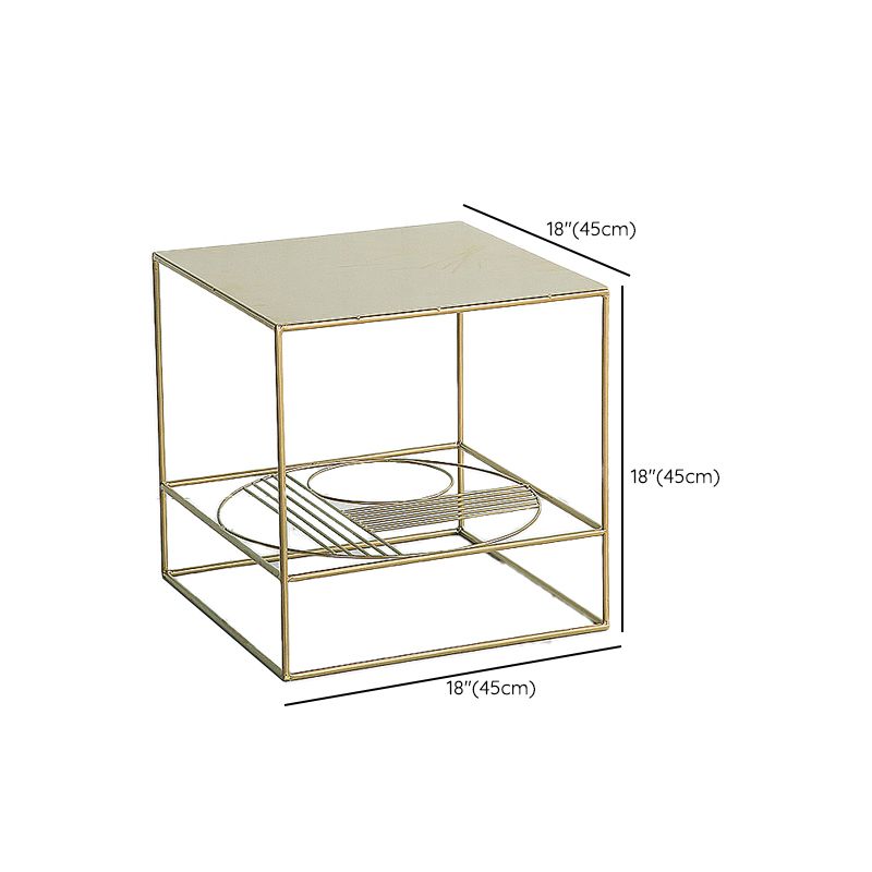 Brass Iron Frame Coffee Table Mid-Century Modern 17.7" W Square Cocktail Table