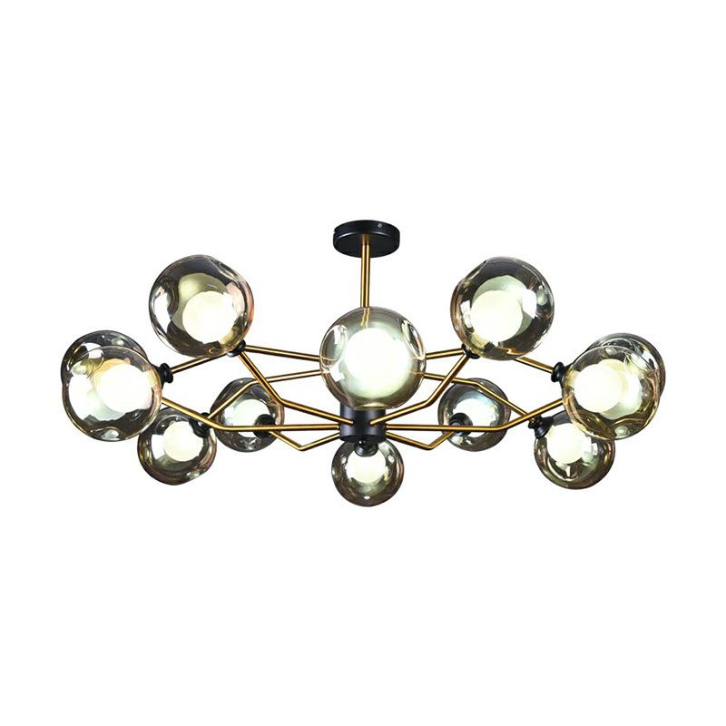 Postmodern molecuul kroonluchter lichtglas woonkamer plafond suspensielamp in zwart-messing