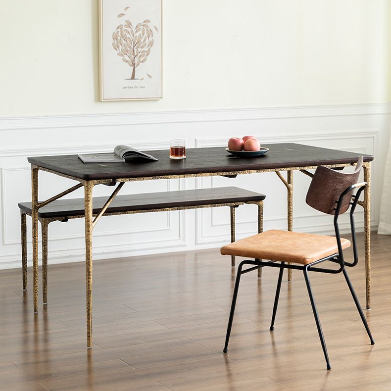 Rectangle 4 Legs Luxury Table Wood Color Fixed Table with Solid Wood