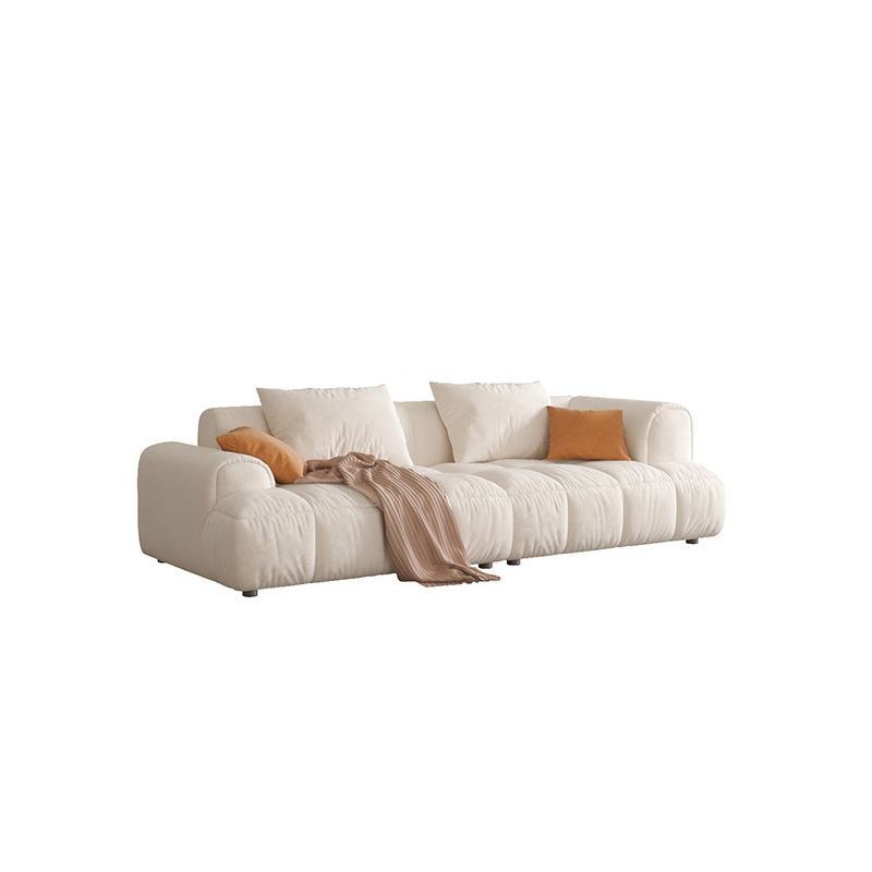 Contemporary Beige Round Arm Standard Sofa Tight Back Suede Couch with Pillows