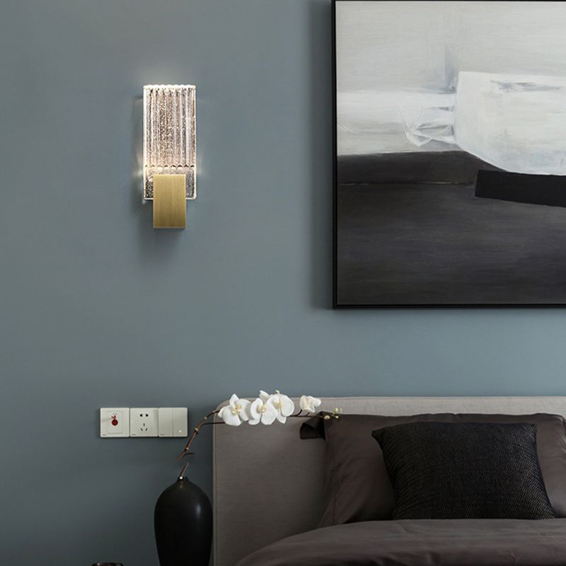 Modern Brass Wall Light Rectangle Wall Sconce with Crystal for Living Room
