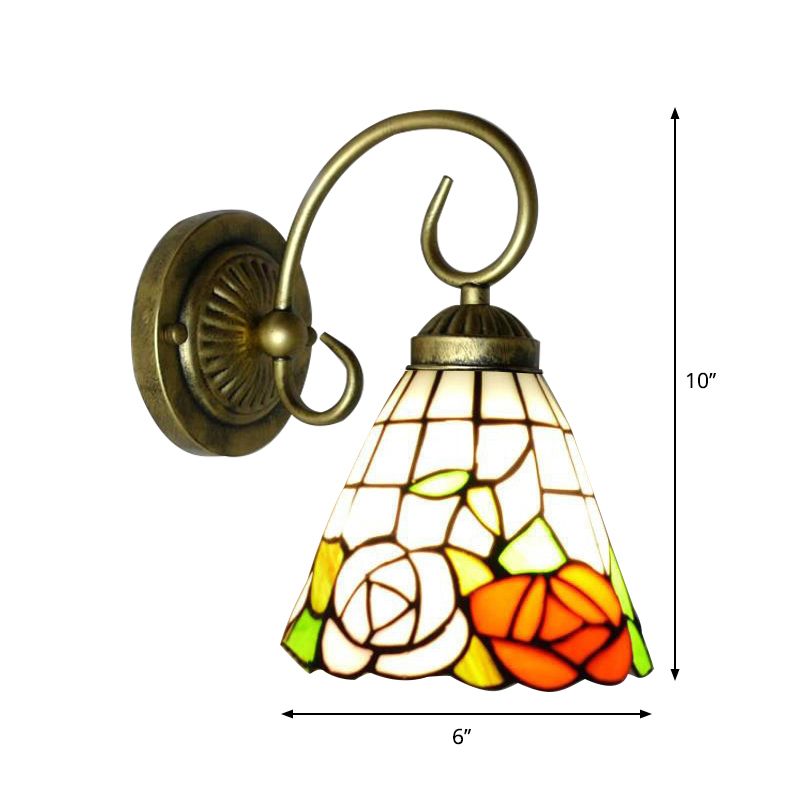 Rose Stained Glass Wall Light Fixture Tiffany 1 Head Antique Bronze Sconce Lighting