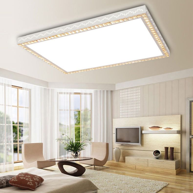 Nordic Geometric Shaped Ceiling Lamp Crystal Living Room LED Flush Mount Light in White