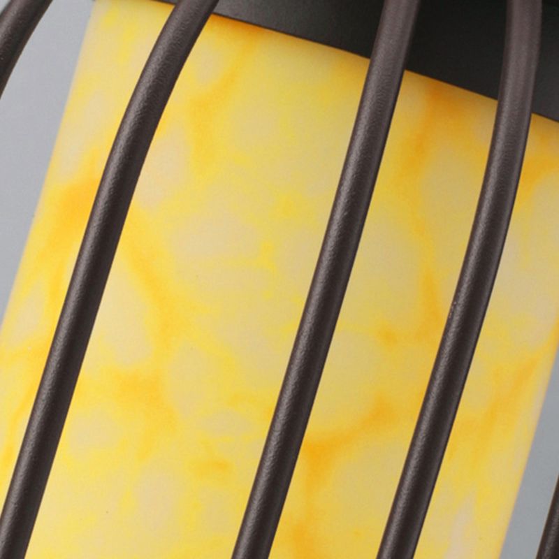 Contemporary Birdcage Outdoor Solar Pillar Lamp in Black for Courtyard