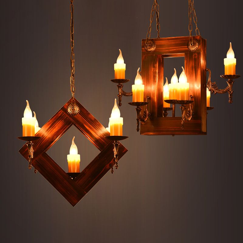 Brown 5/7 Lights Hanging Ceiling Light Industrial Wood Candelabra Chandelier Light Fixture