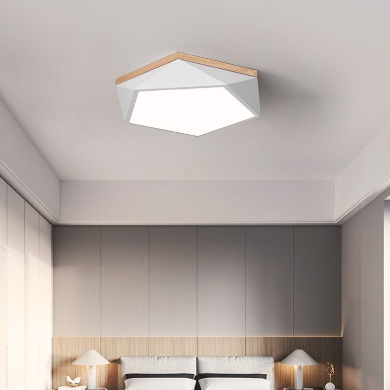 Plafonnier à LED géométrique en bois de style minimaliste moderne avec encastrement en fer forgé macaron avec abat - jour en acrylique
