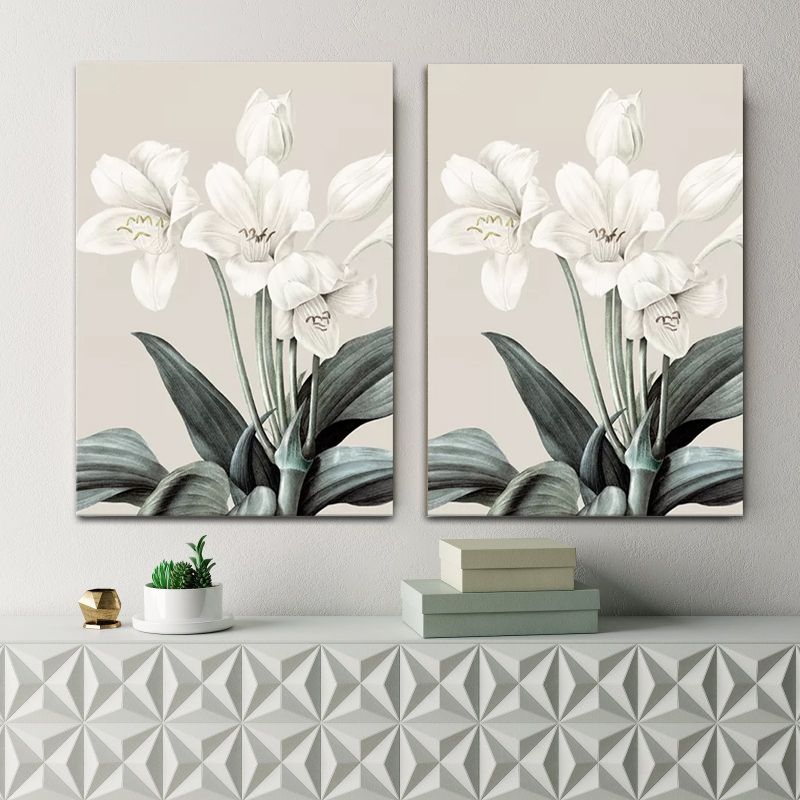 Still Life Flowers Painting Canvas Print Modern Textured Wall Art for Girls Room