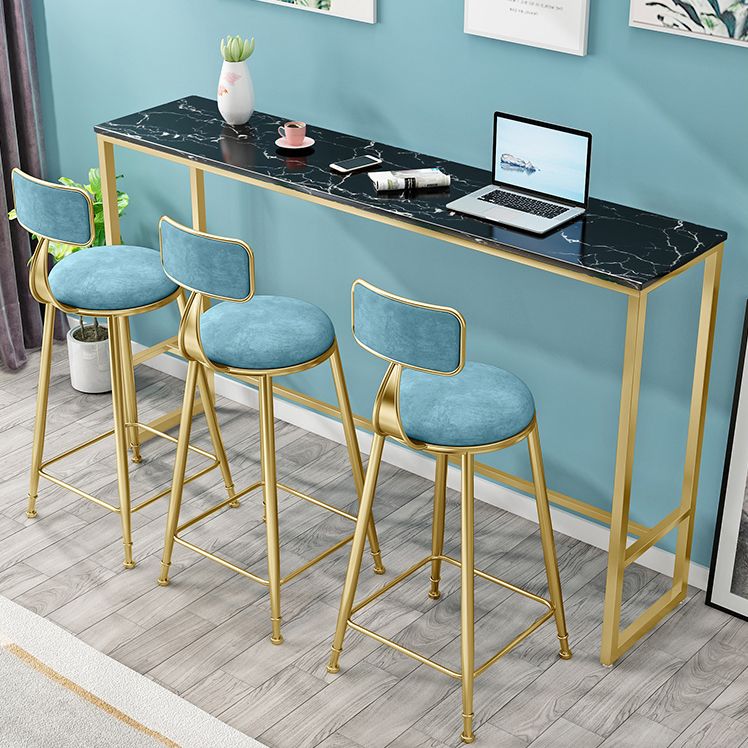 Upholstered Dining Stool Glam Low Back Bar Stool with Gold Metal Base