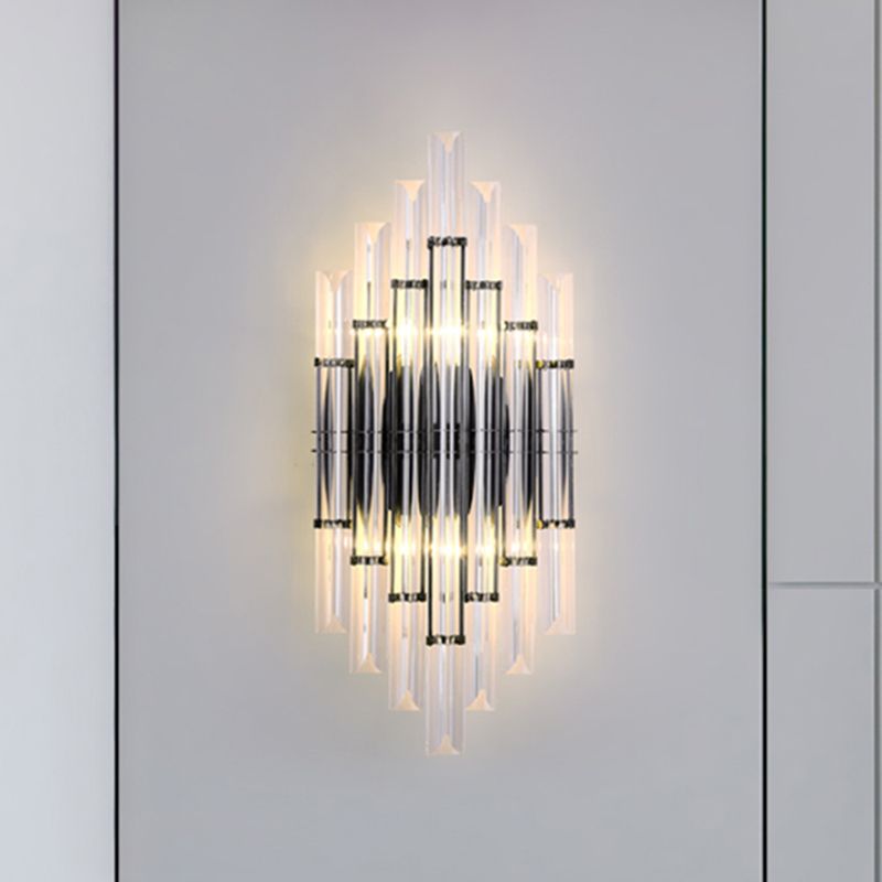 Modernist Style Tubular Wall Lighting Clear Crystal 2 Lights Living Room Wall Light Fixture in Chrome