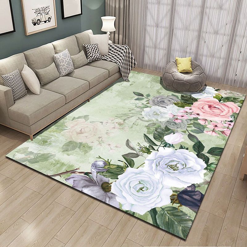 Stylish Modern Area Carpet Floral Pattern Polyester Area Rug Stain Resistant Rug for Home Decor