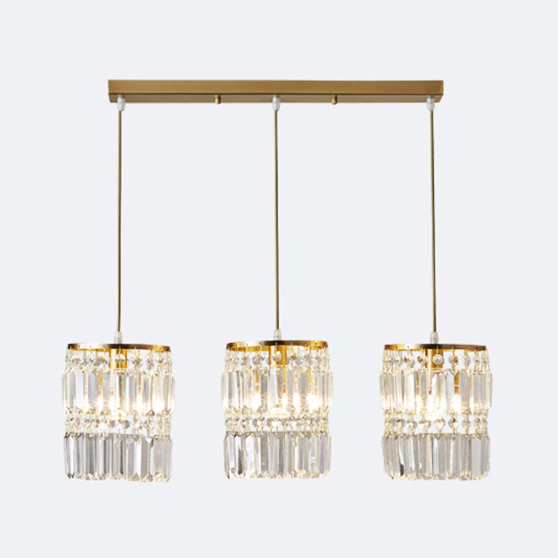 Contemporary Style Cylinder Shape Island Lights Crystal 3 Light Island Lighting in Gold