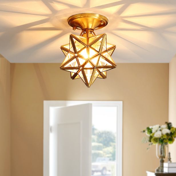 Gouden plafond gemonteerd armatuur traditionele stijl met glazen stervormige plafondverlichting armatuur
