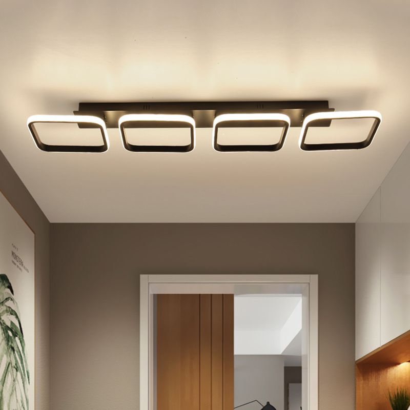 21.5"/31"/41" L Square Semi Flush Lamp Contemporary Acrylic Black/Gold LED Ceiling Mount Fixture in Warm/White Light