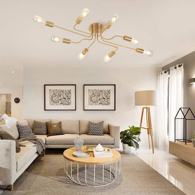 Blote Lamp Spider Plafond Licht Retro Style Iron Multi Light Living Room Flush-mount Suspension Light in Gold