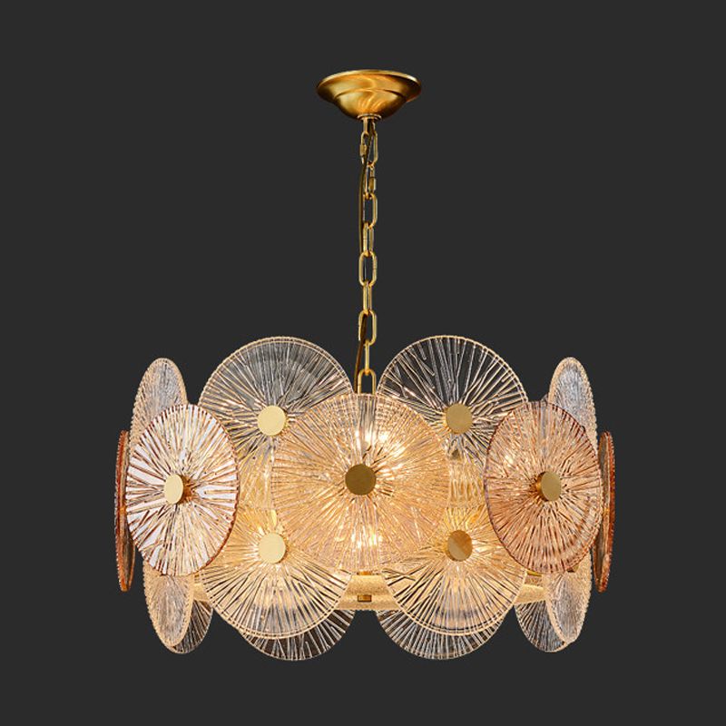 Panneau en verre à côte transparente Chandelier Contemporain 8/12 Têtes Plafond Pildant Lampe en or