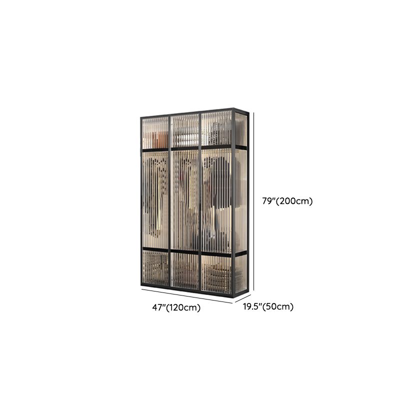 Contemporary Tempered Glass Wardrobe Armoire Freestanding Wardrobe with Shelves