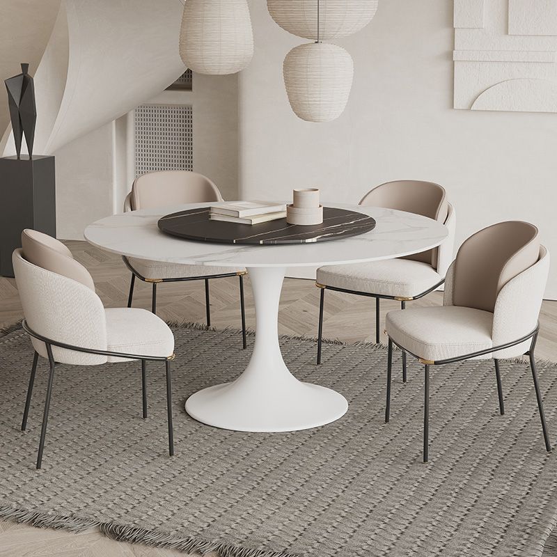 Modern Round Dining Table Set 1/3/4/5/7 Pieces Sintered Stone Dinette Set with Turntable