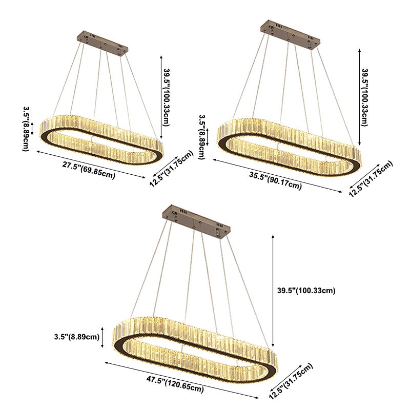 Crystal Silver LED Island Light in Modern Style Stainless-Steel Oval Pendant Light for Dining Room