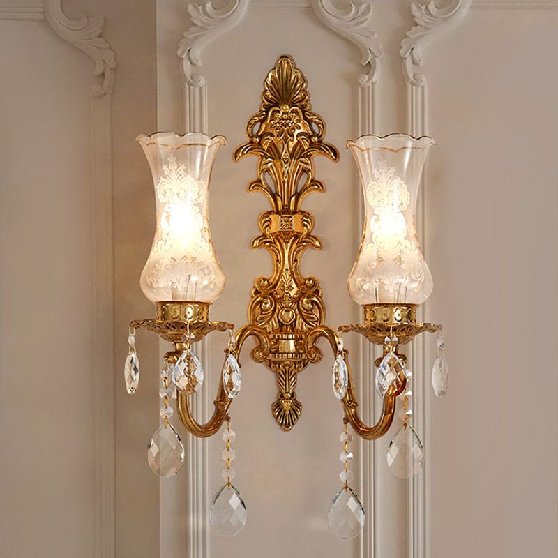 Unique Shade Glass Wall Sconce Modern Style Multi Lights Wall Mount Light Fixture in Gold