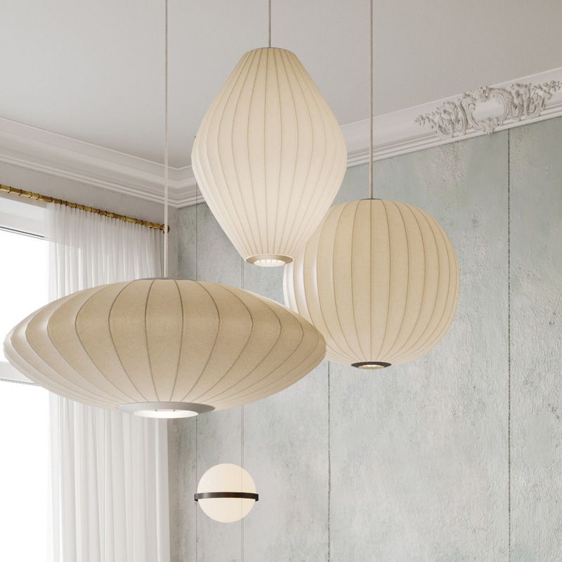 Modern Style White Hanging Lamps Fixtures Fabric 1-Light Ceiling Pendant Lighting