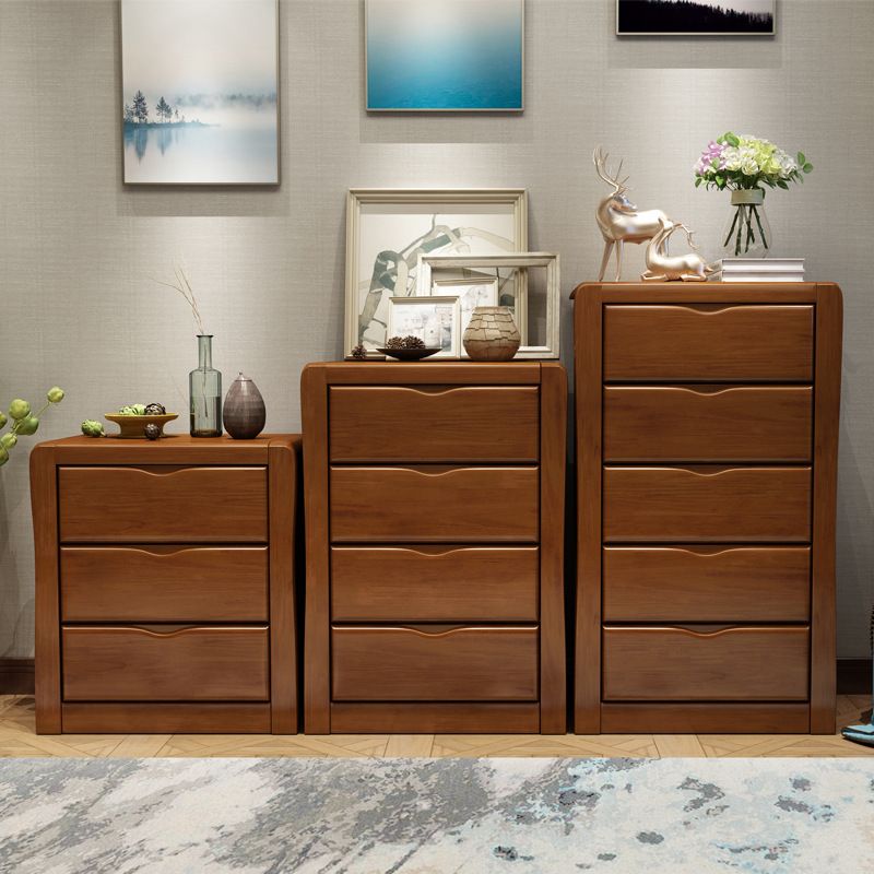 Mid-Century Modern Accent Chest with Drawers in Brown Rubberwood