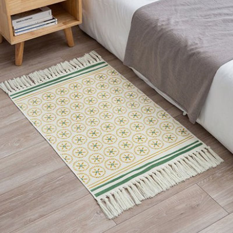 Aesthetic Multi Color Boho Rug Cotton Braided Flower Rug Pet Friendly Area Carpet for Bedroom