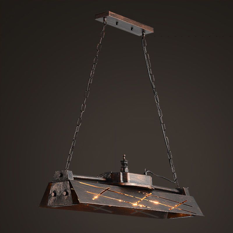 Industrial Steam Train Shaped Island Lamp 4-Bulb Wrought Iron Pendant Light