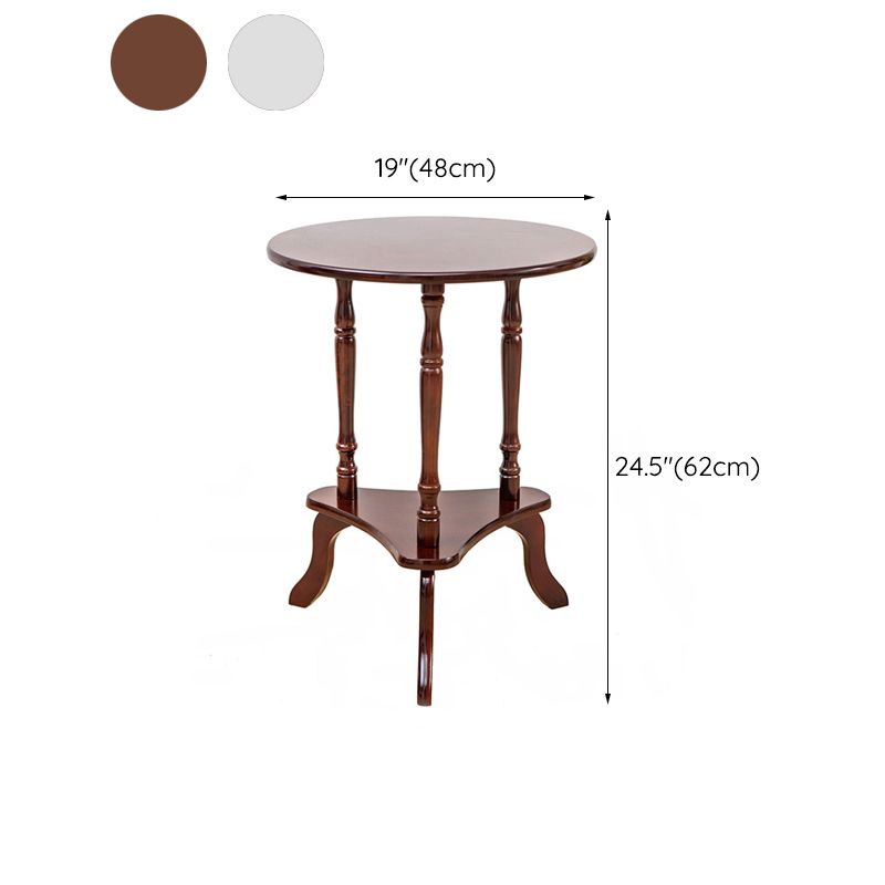 Traditional Solid Wood 3 Legs with Storage Round Living Room End Table