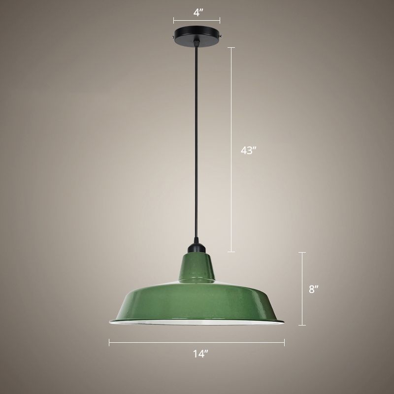 Green Finish Barn Shaped Pendant Lamp Loft Style Metal 1 Bulb Dining Room Suspension Light