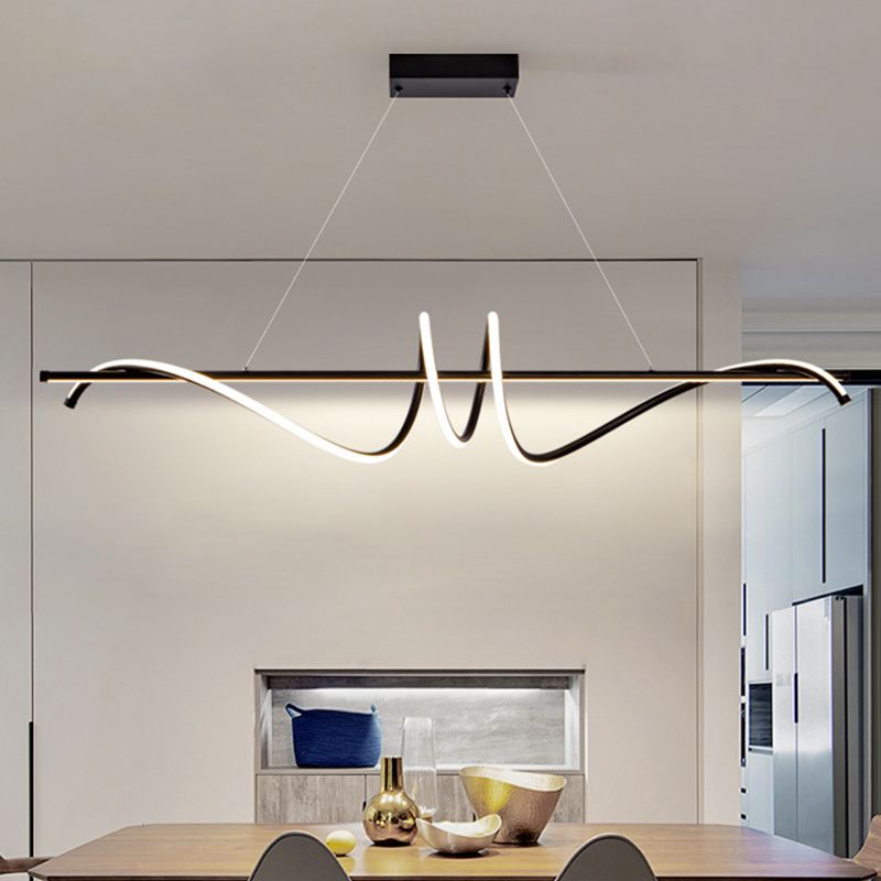 Modern Wavy Island Light Fixture Metal Dining Room Island Pendant Light