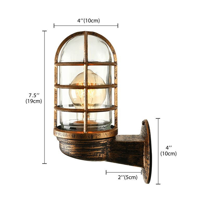 Cylinder Clear Glass Wall Mounted Lamp Industrial Single Bulb Living Room Sconce Light in Pink/Blue/Green with Cage