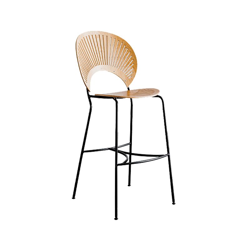 Contemporary 45" Height Wooden Backrest Counter High Stool with Metal Base