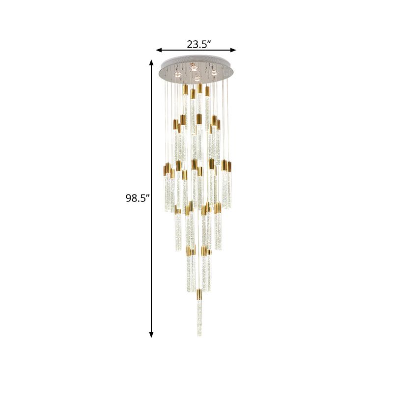Modern Tube Cluster Pendant Lamp 24 Heads Clear Glass LED Hanging Ceiling Light in Gold