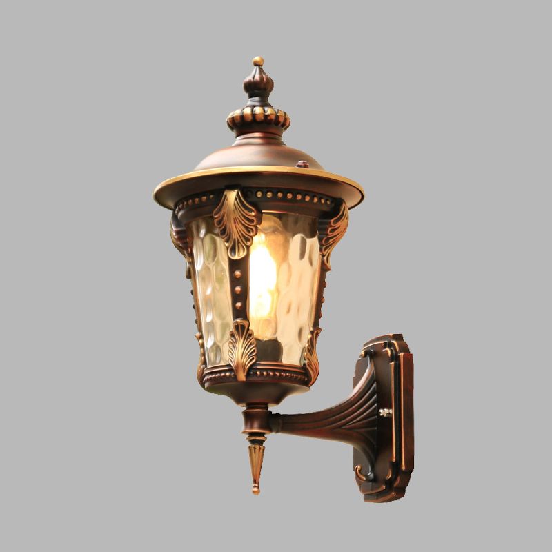 1 Bulb Sconce Light Fixture Countryside Outdoor Wall Mounted Lamp with Water Glass Shade in Coffee