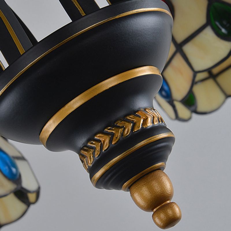 Illuminazione lampadario perline in stile tiffany vetro colorato 3/6/8 luci in nero e soffitto in oro
