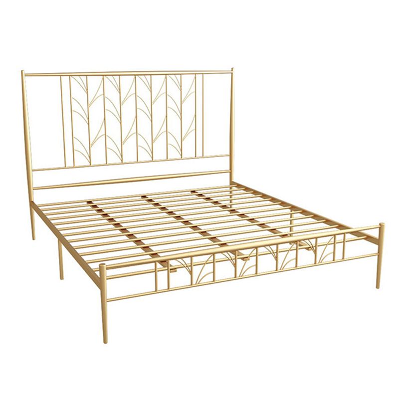 Black/Golden Open-Frame Bed with Rectangle Headboard in Iron