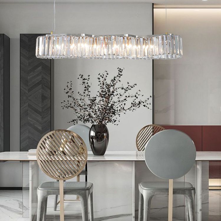 33.5 Inches Wide Crystal Island Light 7 Lights Contemporary Style Dining Table Lighting Fixture with Adjustable Hanging Wire