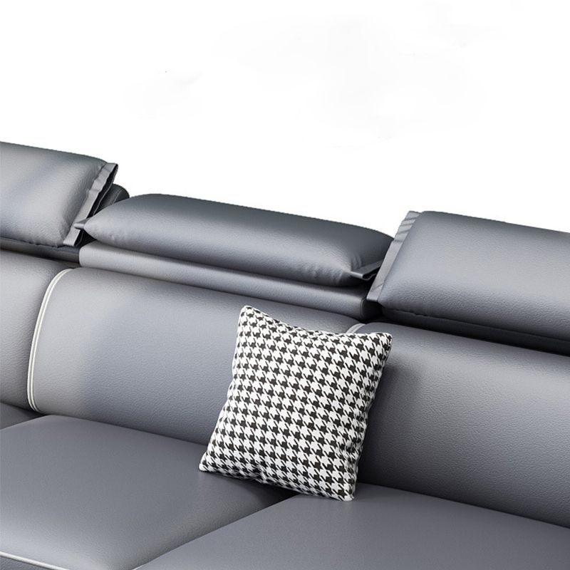 Adjustable Head Pillow Sectional with Square Arm,Faux Leather 4-Seater Sectional