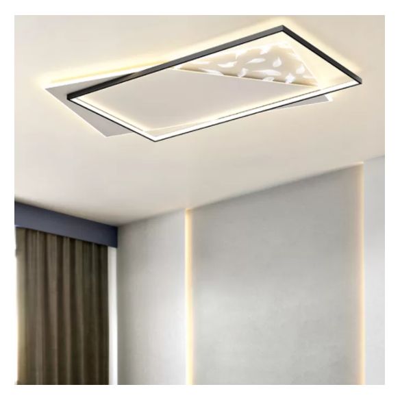 Modern Concise Geometric LED Semi Flush Mount Feather Acrylic Ceiling Light in Black
