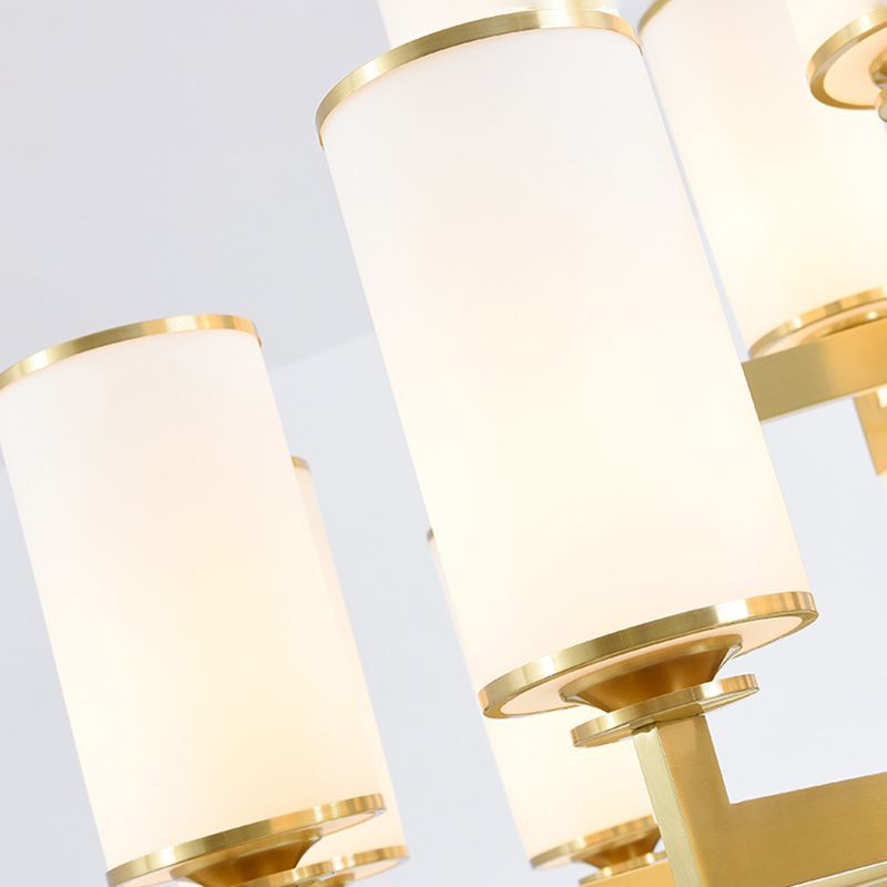 Cylindrical Milk Glass Chandelier Pendant Light Industrial Living Room Chandelier Lighting