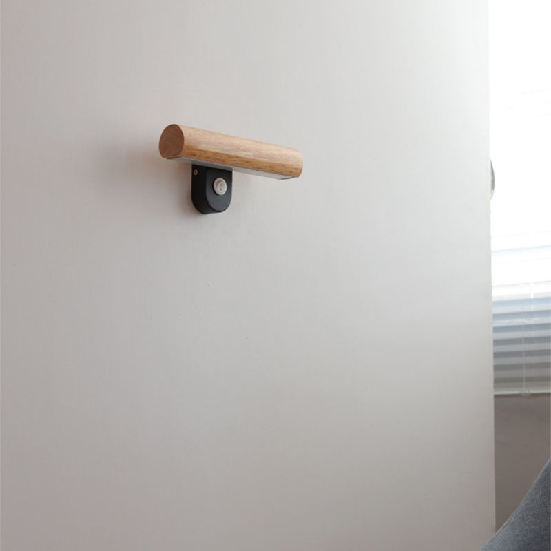 Japanese Style Wooden Wall Light Cylinder Shape Rotatable Wall Lamp for Living Room