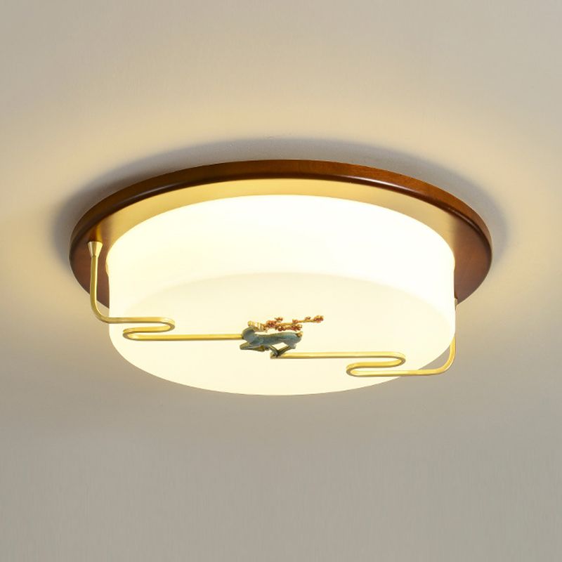 Plafonnier de style chinois en bois 1 lumière LED plafonnier encastré