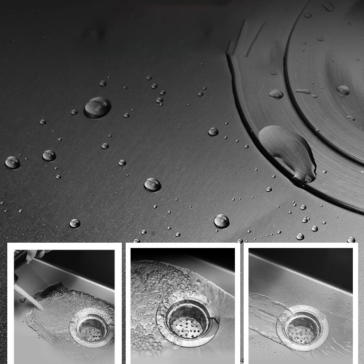 Rectangle Stainless Steel Sink in Black Double Bowl Drop-In Kitchen Sink