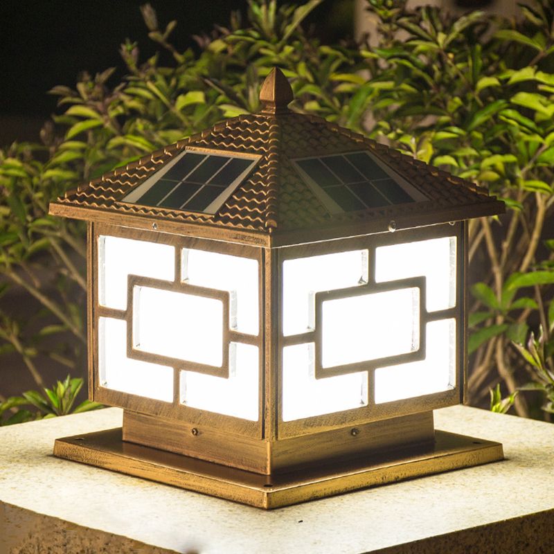 Modern Pillar Light Minimalist LED Solar Lighting Fixture with Acrylic Shade for Garden