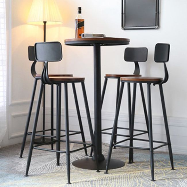 Industrial Round Solid Wood Bar Table Set 1/2/5 Pieces Counter Table with High Stools