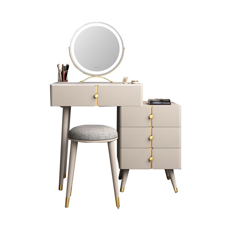 4 Drawers Vanity Set with Stool Glam Stone Top Dressing Table