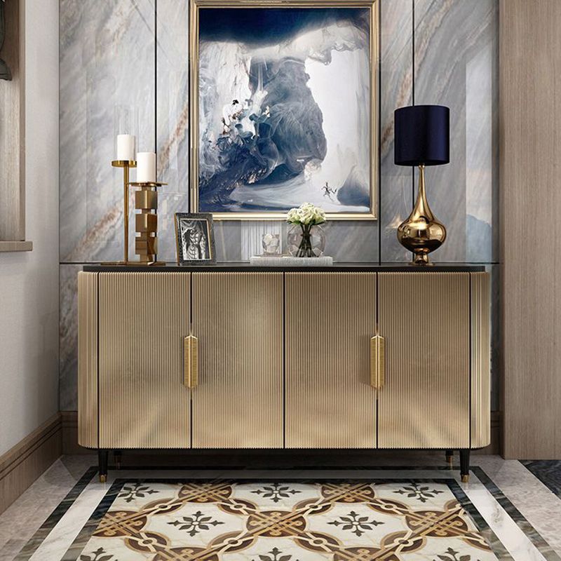 Modern Standard Accent Cabinet Wood Bar Pulls 4 - Doors Cabinet