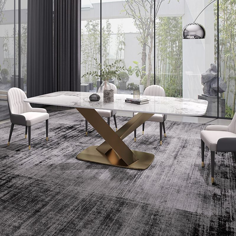 Modern Sintered Stone White Dining Set with Rectangle Table and Gold Legs Dining Set
