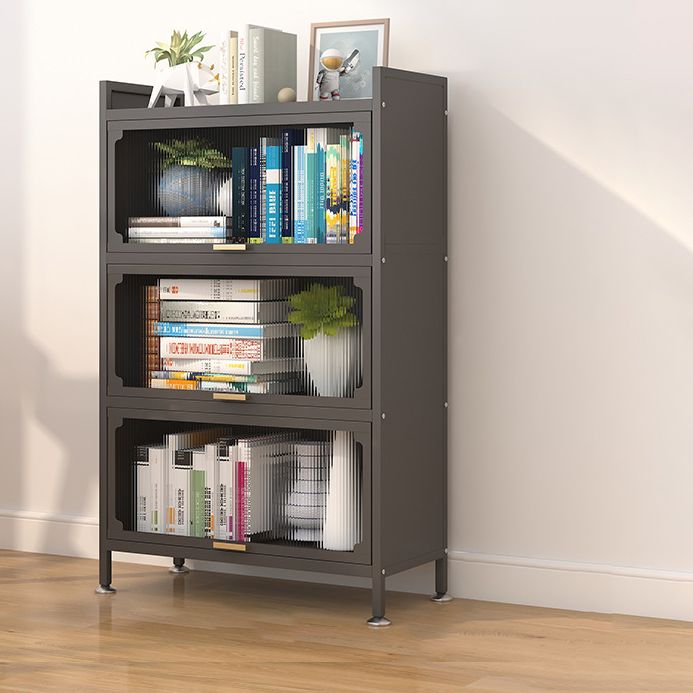 Modern Metal Bookshelf Standard Closed Back Bookcase with Doors