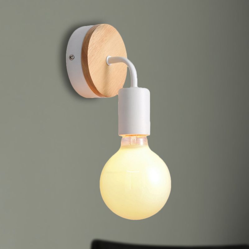 Loft Stylish Angled Wall Sconce Lighting with Round Backplate 1 Head Wood and Metal Wall Mount Light in White
